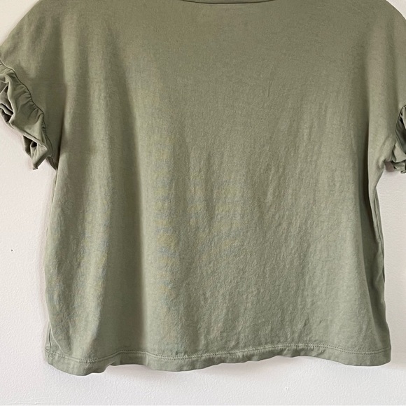 Zara Short Sleeve Ruffle Washed Green Top Small - Picture 9 of 13